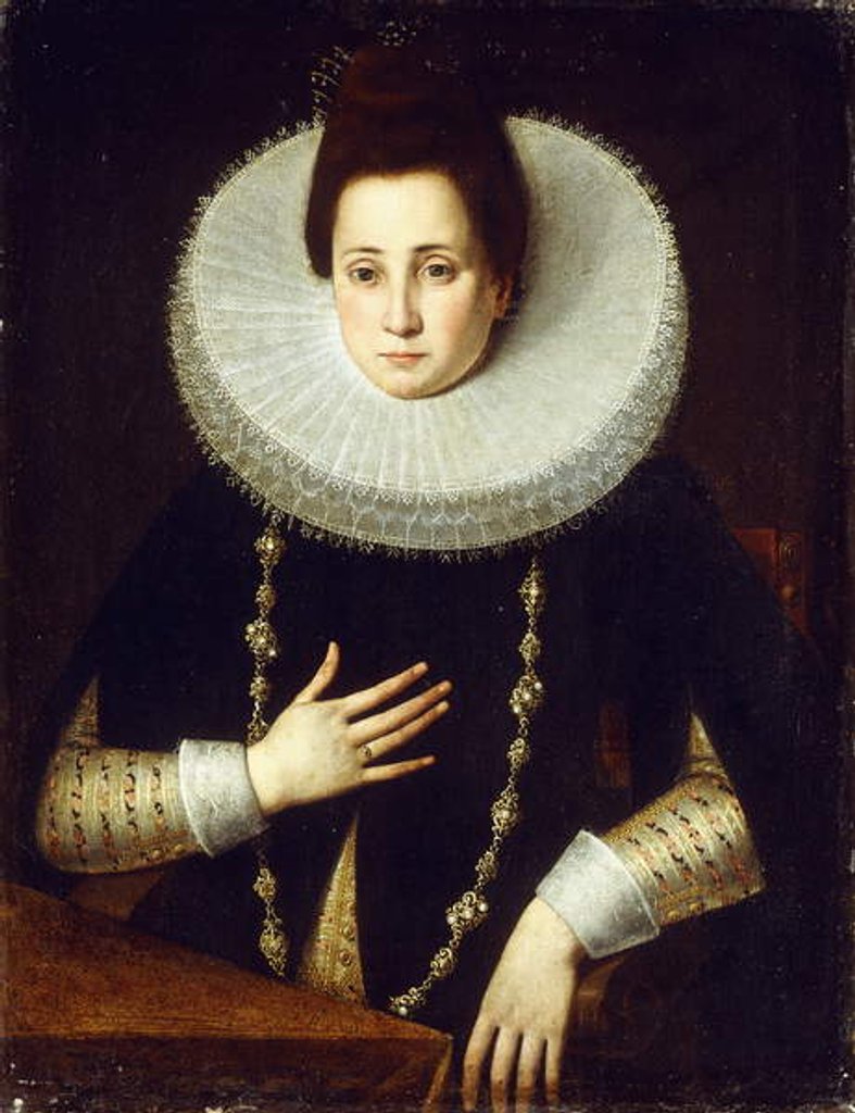 Detail of Portrait of a Lady, seated half-length, wearing a Black Costume with White Ruff by Lavinia (circle of) Fontana