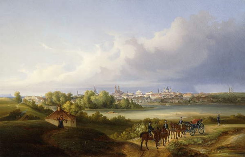 Detail of A View of Munich and the Isar River, 1838 by Eugen Adam