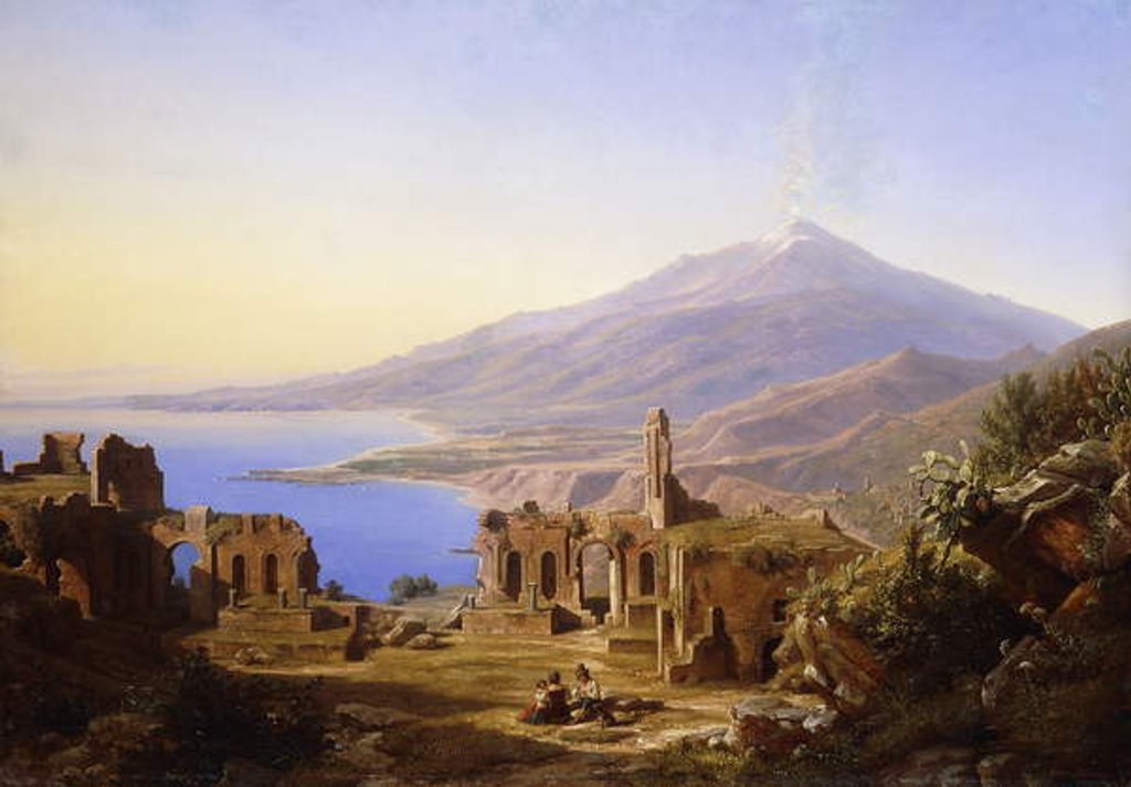 Detail of Teatro Greco, Taormina, with Etna beyond, 1852 by Karl Robert Kummer