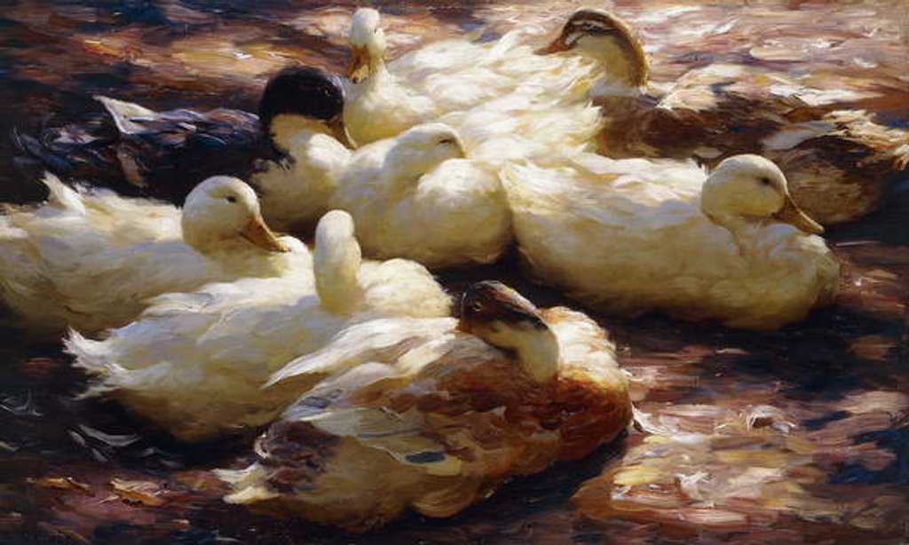 Detail of Ducks on a Riverbank, by Alexander Koester