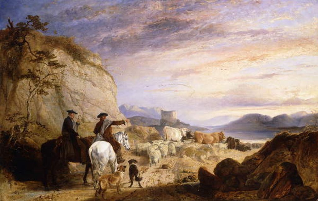 Detail of Highland Drovers and Dogs Driving their Sheep and Cattle in a Rocky Wooded Landscape, 1846 by Richard Ansdell