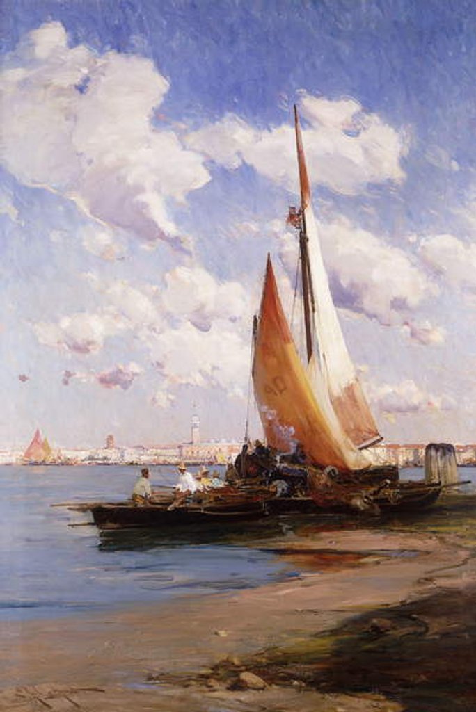 Detail of Fishing Craft with the Rivere degli Schiavoni, Venice, beyond by E. Aubrey Hunt