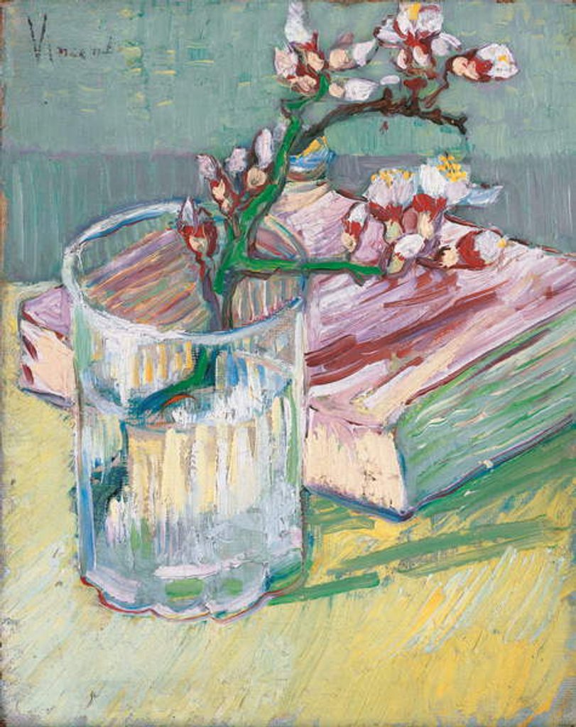 Detail of Almond branch in a glass with a book, 1888 by Vincent van Gogh