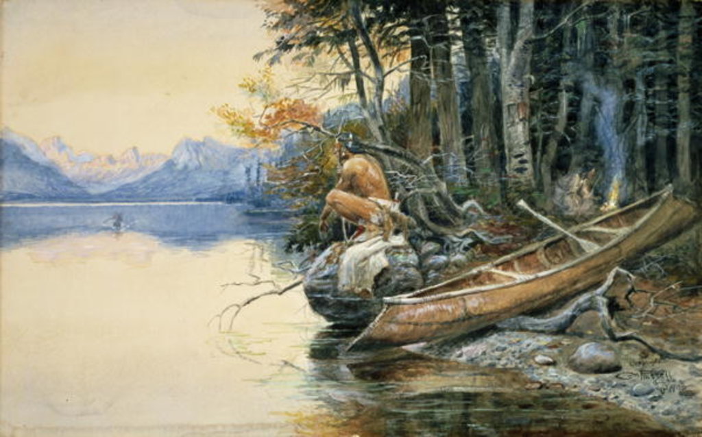 Detail of A Camp Site by the Lake, 1908 by Charles Marion Russell
