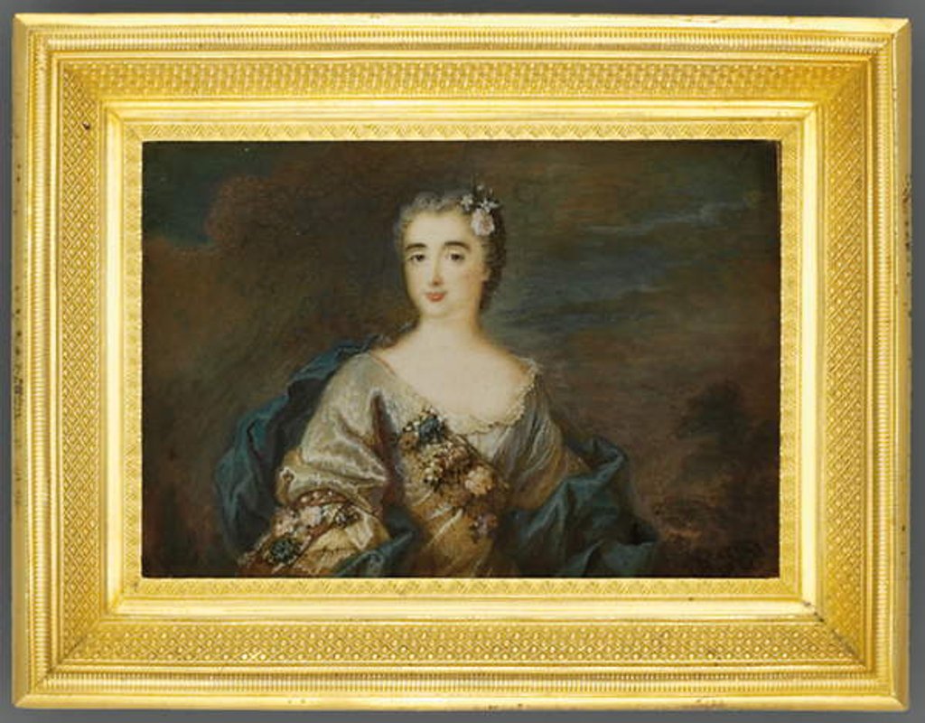 Detail of A lady called Louise-Jeanne de Durfot, Duchesse de Mazarin et de la Meilleraye, c.1750 by French School