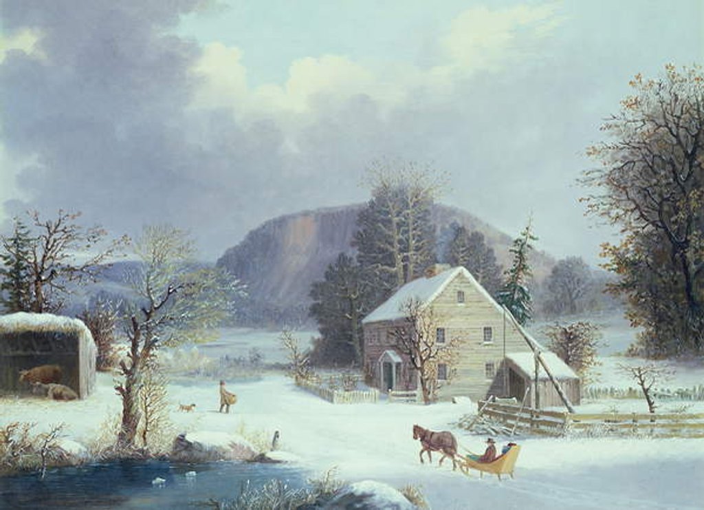 Detail of New England Farm by a Winter Road, 1854 by George Henry Durrie