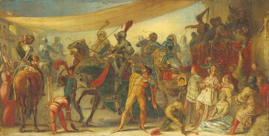Detail of Knights preparing for a tournament by John Everett (circle of) Millais