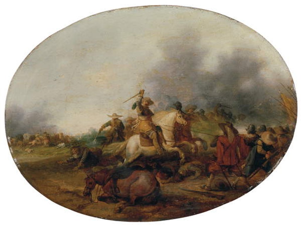 Detail of A cavalry skirmish with a fallen horse, 1637 by Palamedes Palamedesz