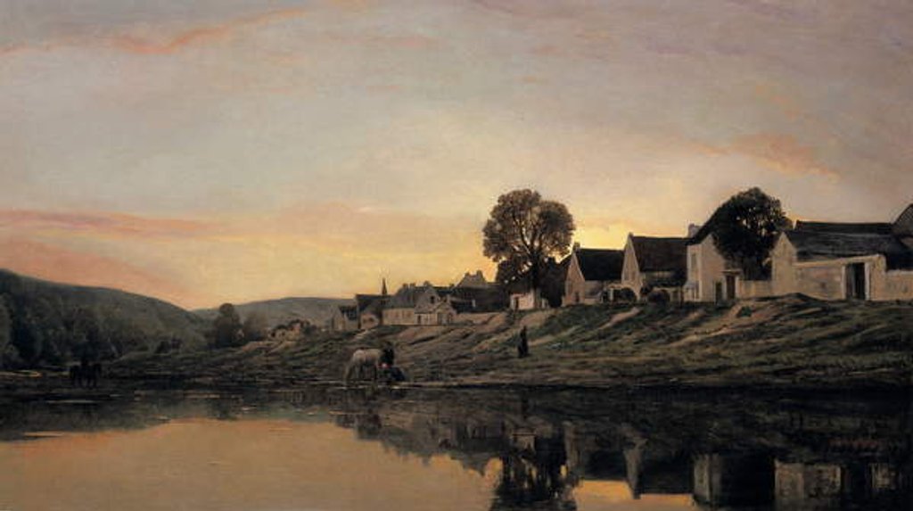 Detail of A village near Bonnieres, 1861 by Charles Francois Daubigny