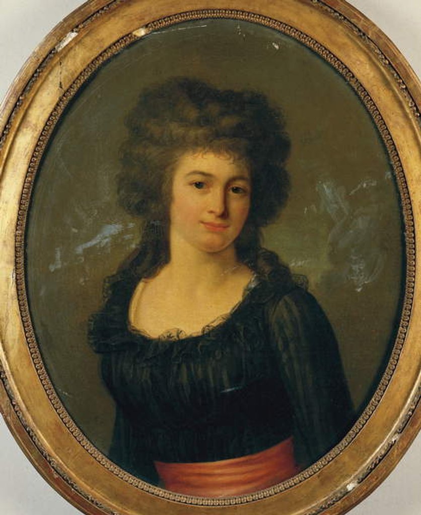 Detail of Portrait of a gentlewoman in a black dress with red sash by Jean Louis Laneuville