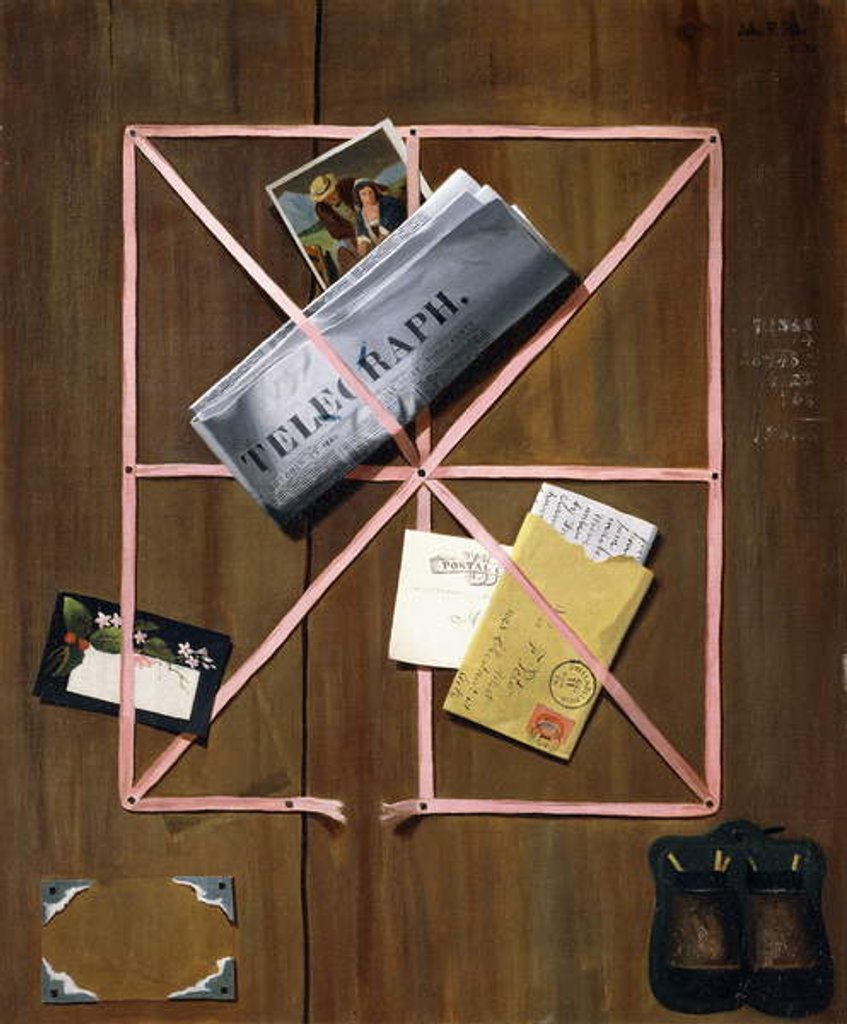 Detail of Rack picture with Telegraph, Letter and Postcards, 1880 by John Frederick Peto