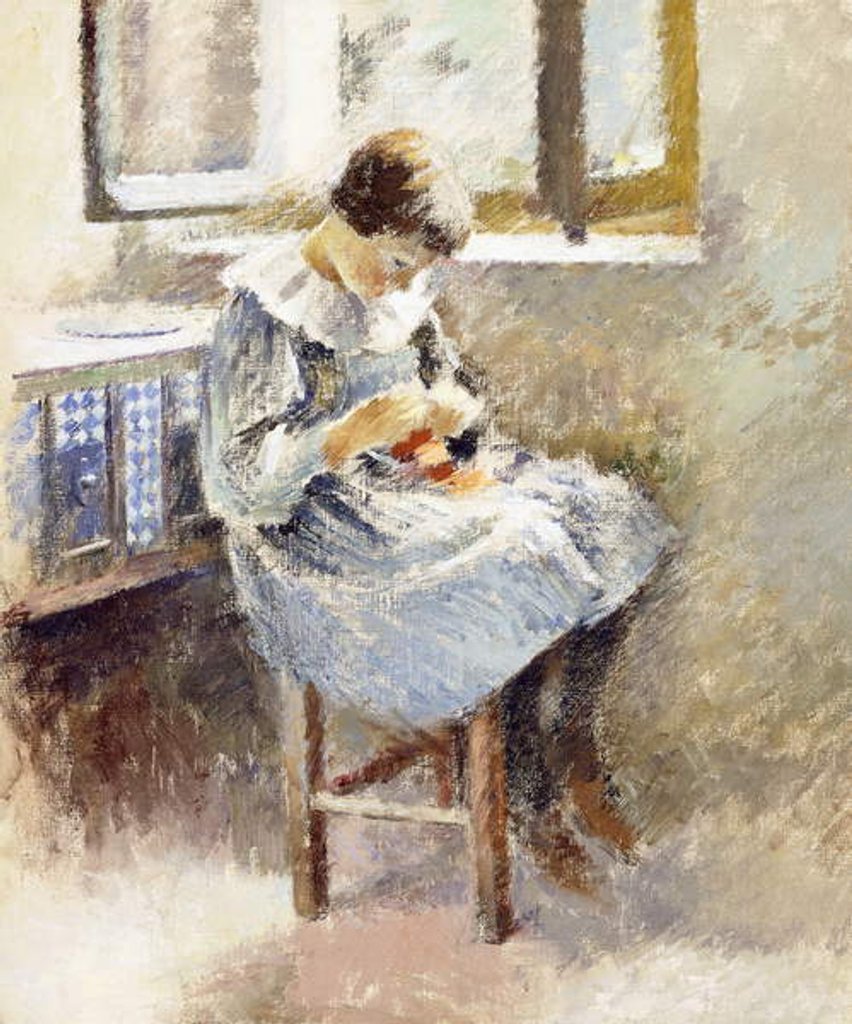 Detail of Girl Sewing by Theodore Robinson