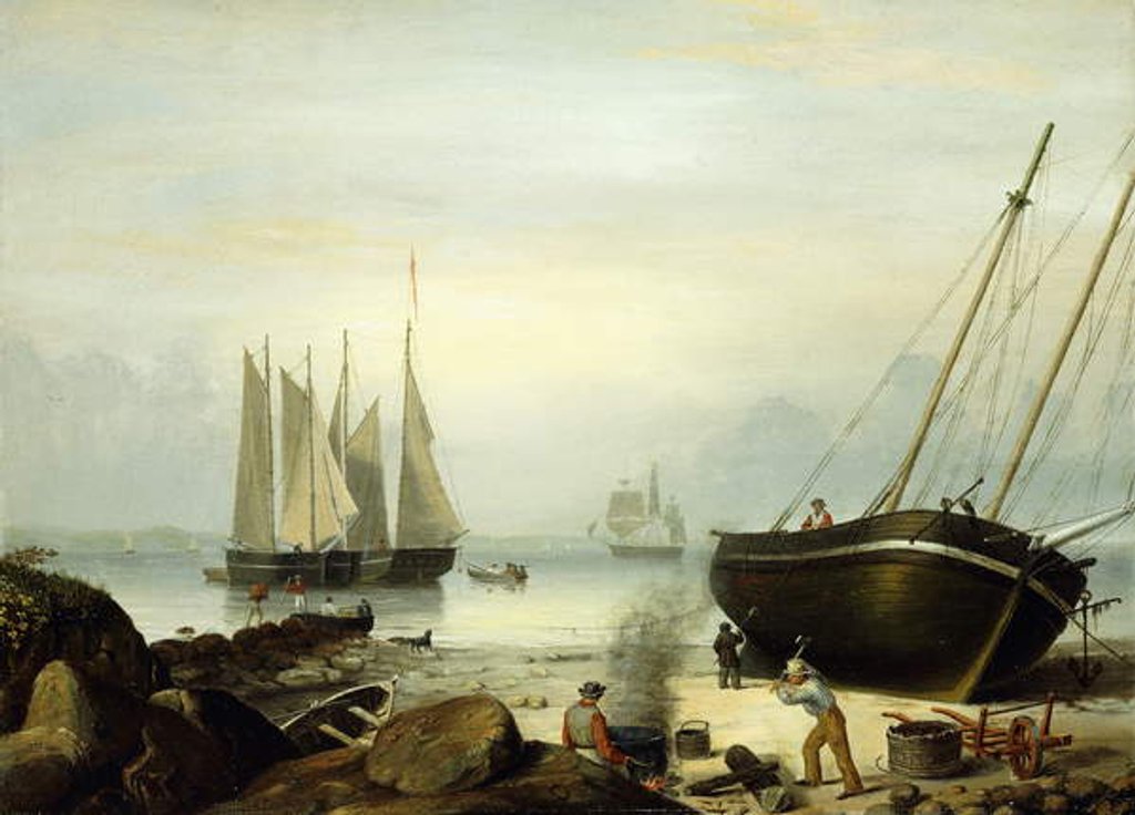 Detail of Beached for Repairs, Duncan's Point, Gloucester, 1848 by Fitz Henry Lane
