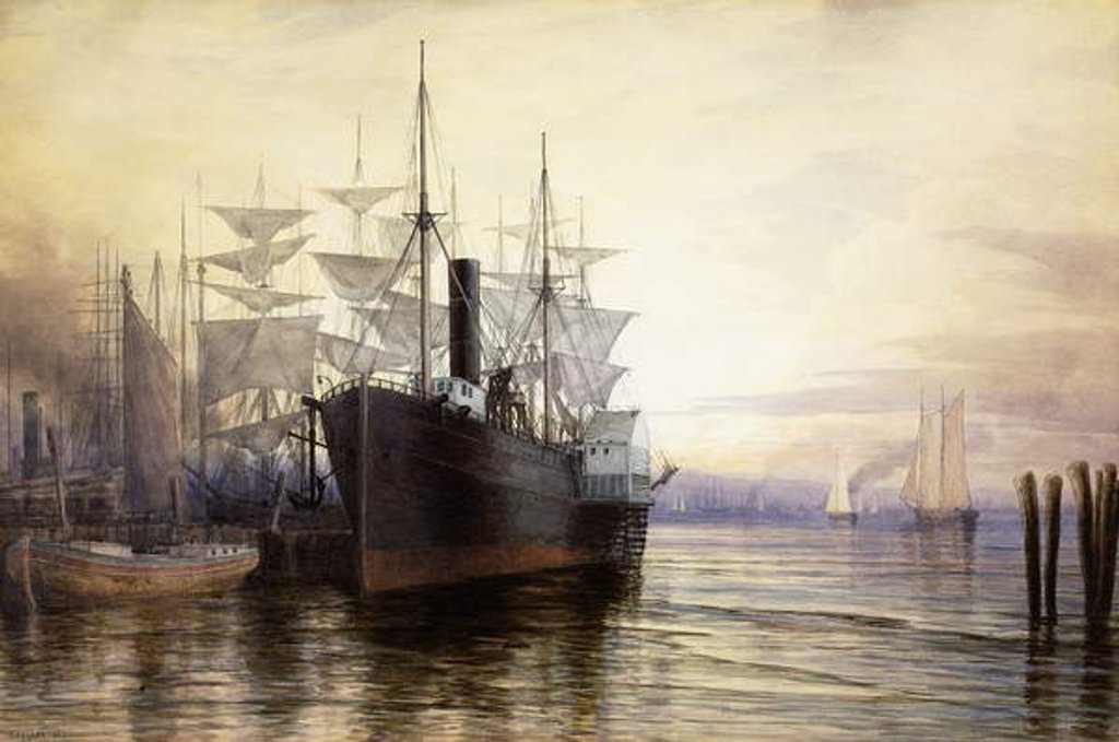 Detail of Sunset, New York Harbour, 1880 by Henry Farrer