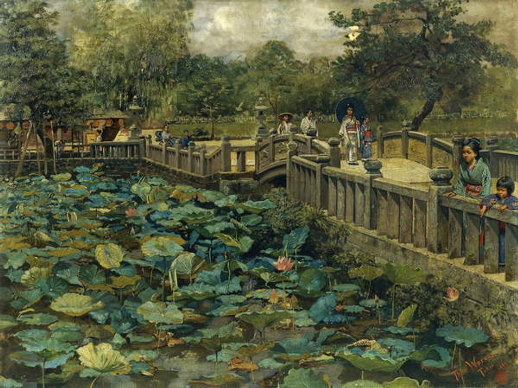 Detail of Lotus Pond, Shiba, Tokyo, 1886 by Theodore Wores