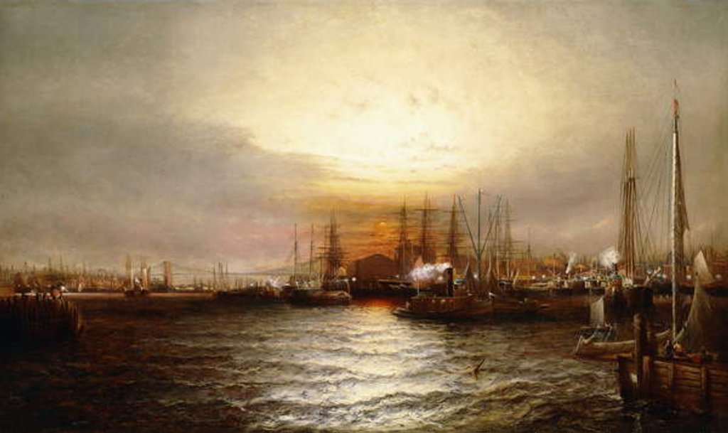 Detail of Sunrise from Chapman Dock and Old Brooklyn Navy Yard, East River, New York by Elisha Taylor Baker
