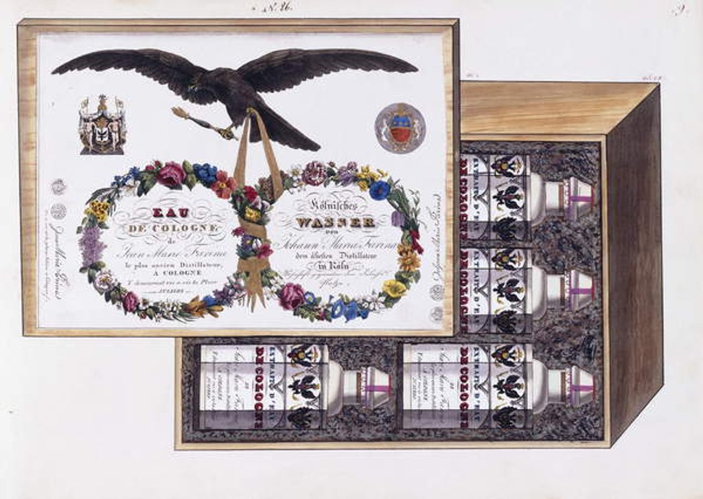 Detail of Illustration for the packaging of eau de Cologne, c.1825 by French School