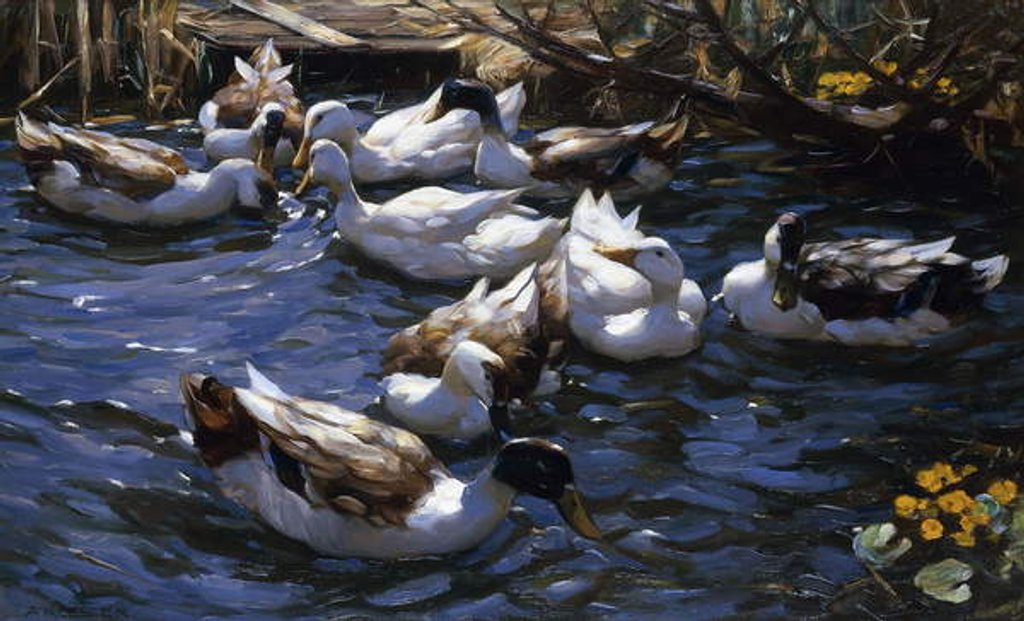 Detail of Ducks in the Reeds under the Boughs by Alexander Koester