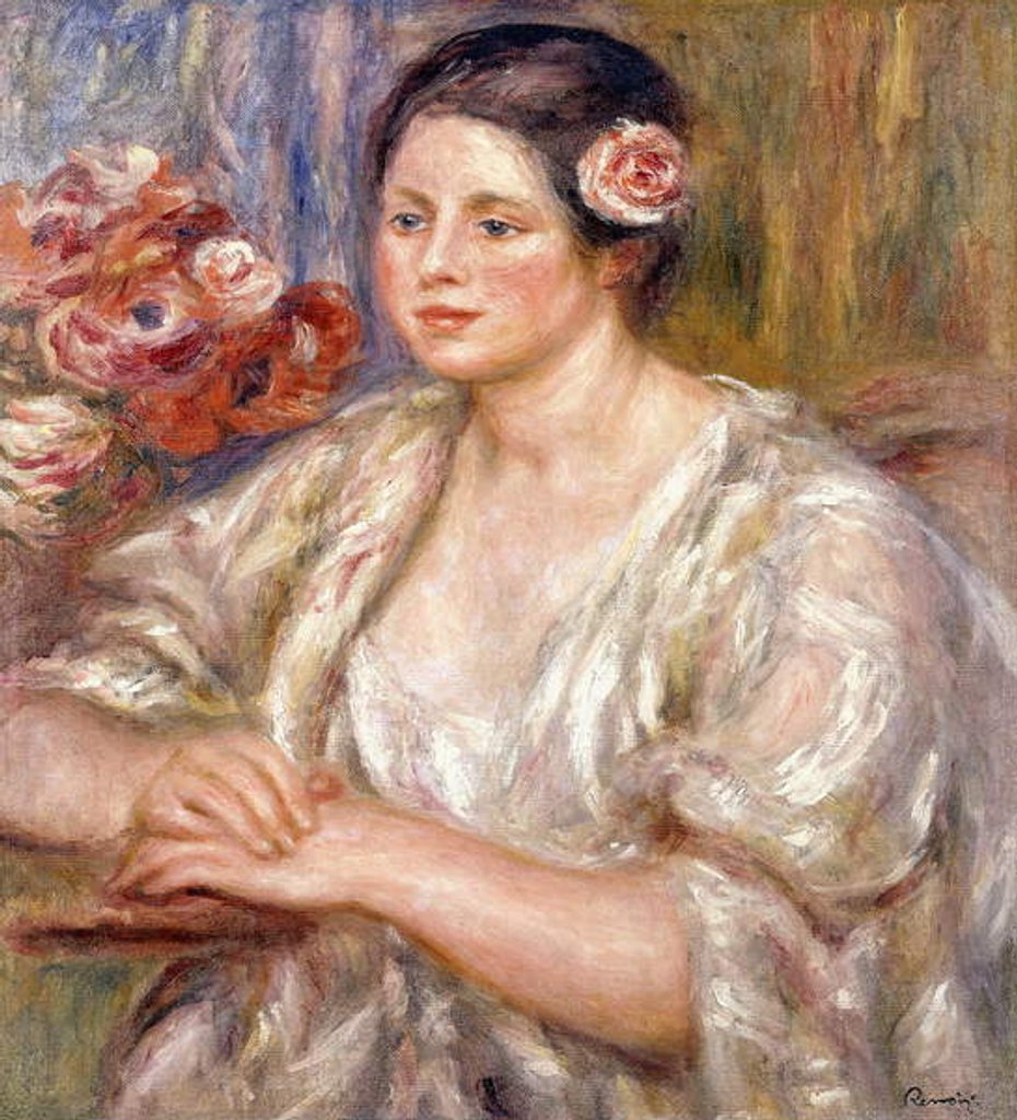 Detail of Madeleine in a White Blouse and Bouquet of Flowers, c.1915-1919 by Pierre Auguste Renoir