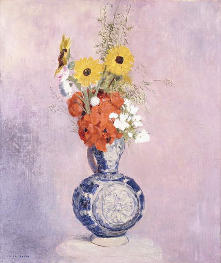 Detail of Bouquet of Flowers in a Blue Vase, by Odilon Redon