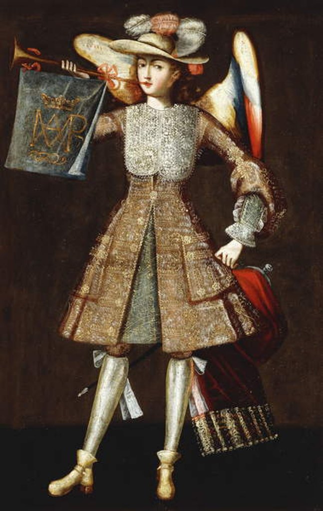 Detail of Archangel with Trumpet by Cuzco School