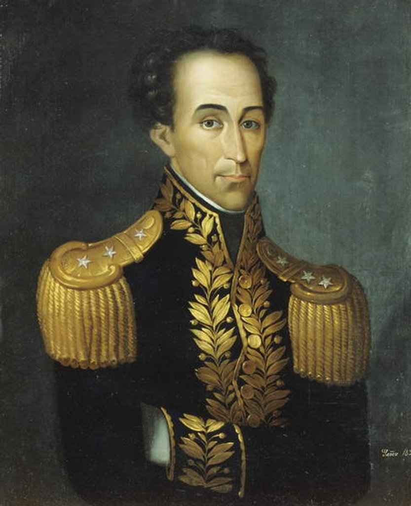 Detail of Portrait of Simon Bolivar, 1831 by Jose Anselmo (attr.to) Yanez
