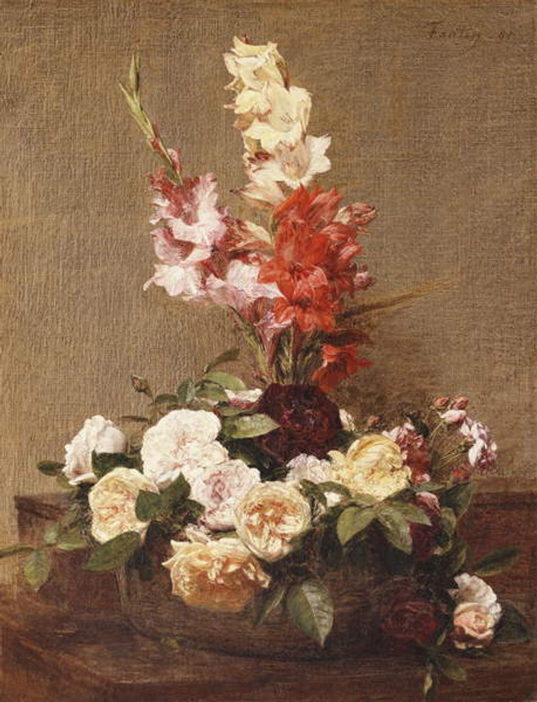 Detail of Gladioli and Roses, 1881 by Ignace Henri Jean Fantin-Latour