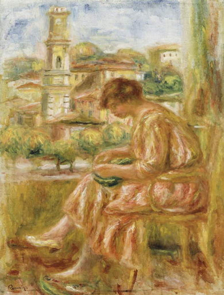 Detail of Woman at the Window with a view of Old Nice, 1918 by Pierre Auguste Renoir