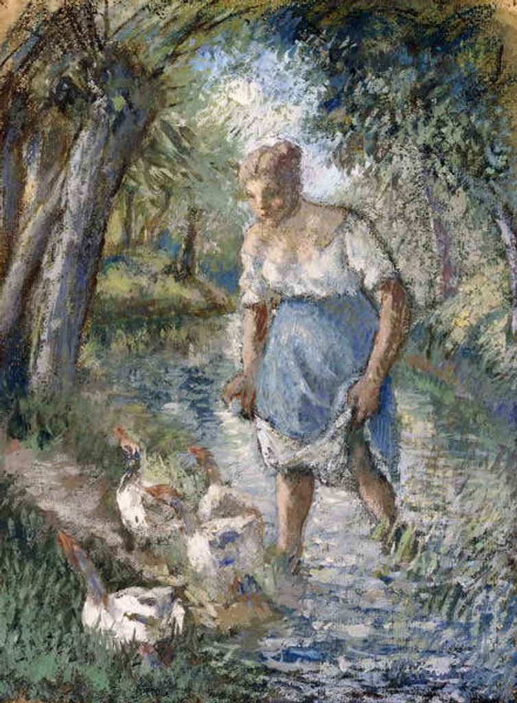 Detail of Peasant Crossing a Stream, c.1894 by Camille Pissarro