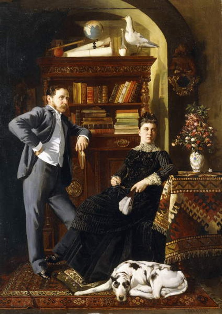 Detail of A Couple in an Interior with a Dog, 1890 by Leopold Bara