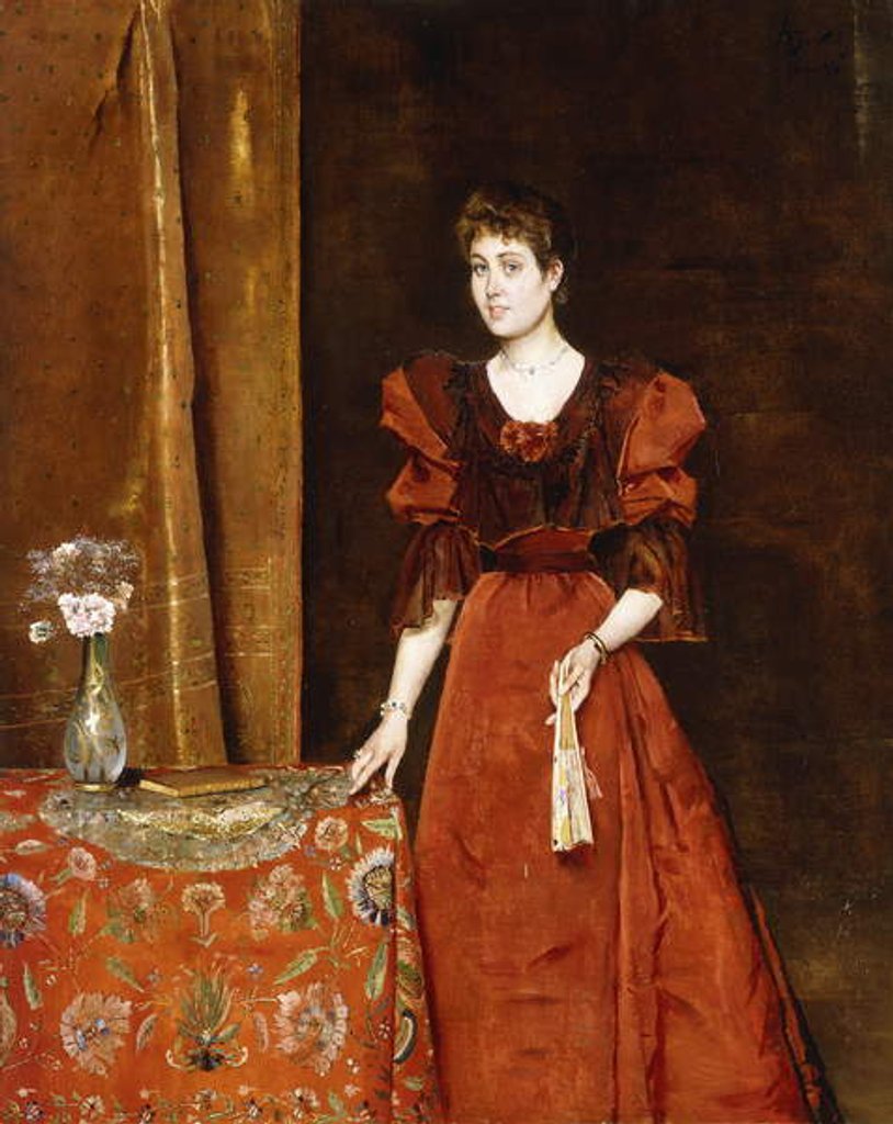 Detail of Elegant Lady Holding a Fan, 1893 by Alfred Emile Stevens