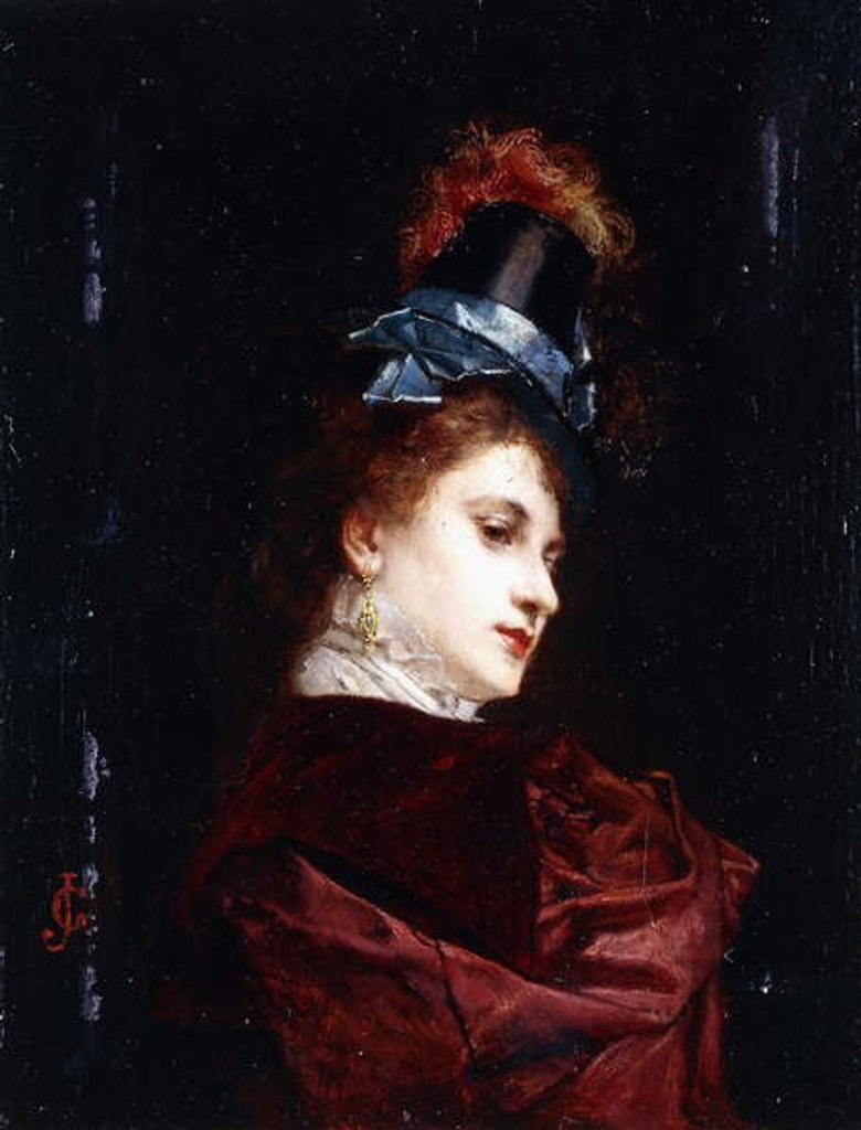 Detail of The New Hat by Gustave Jacquet