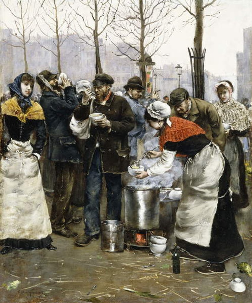 Detail of Soup for the Masses on a Winter Day, Paris, 1881 by Norbert Goeneutte