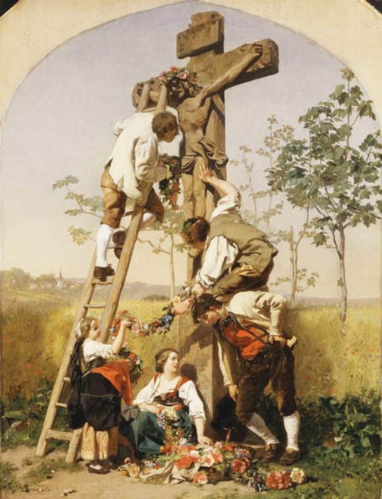 Detail of Decorating the Shrine, 1854 by Gustave Brion