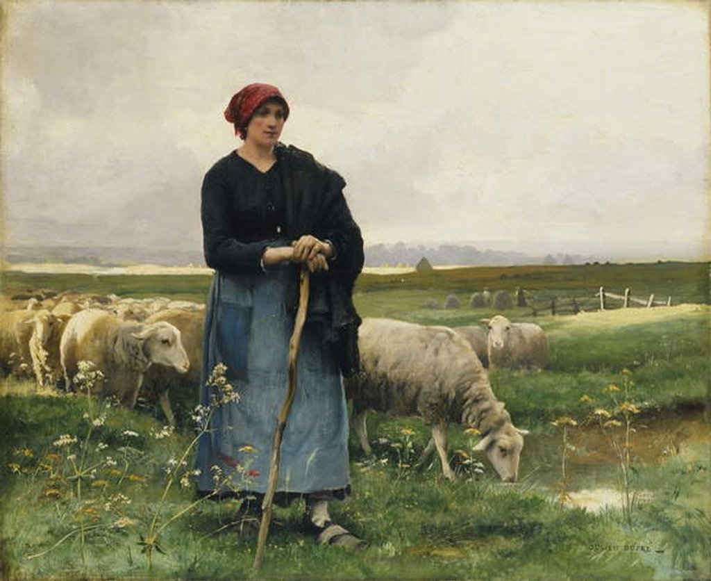 Detail of A Shepherdess with her Flock by Julien Dupre