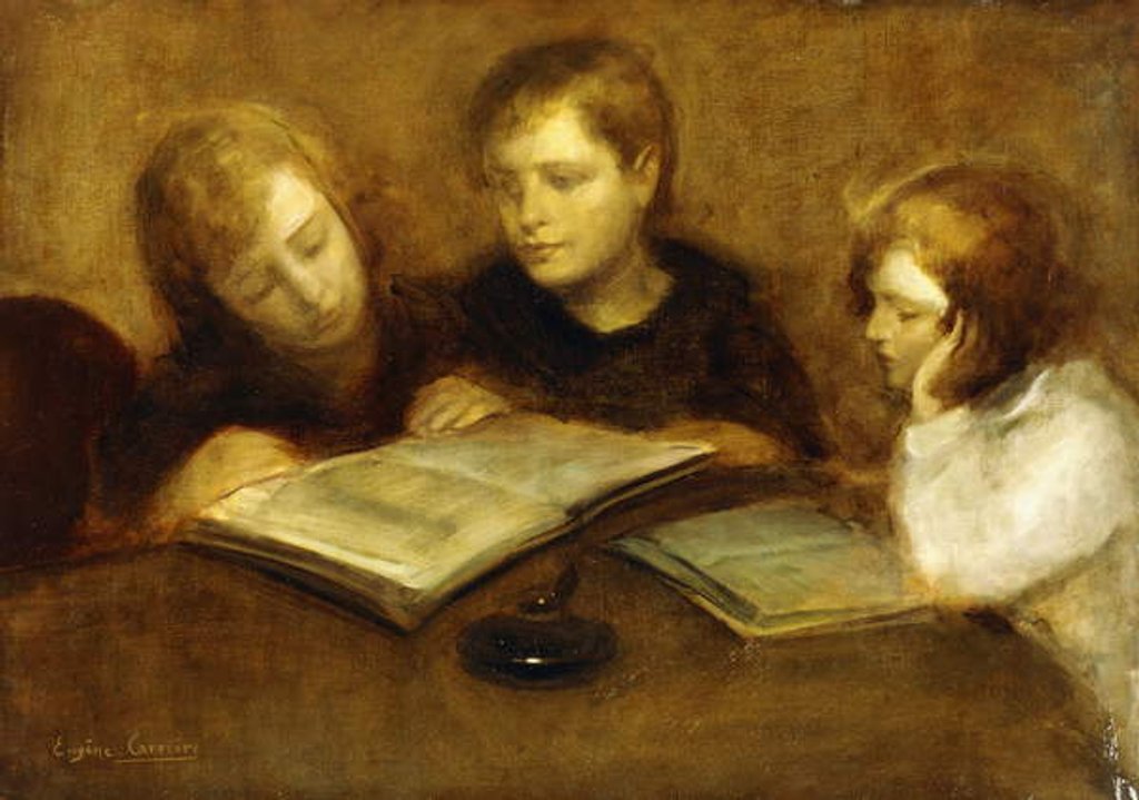Detail of Girls Reading, by Eugene Carriere
