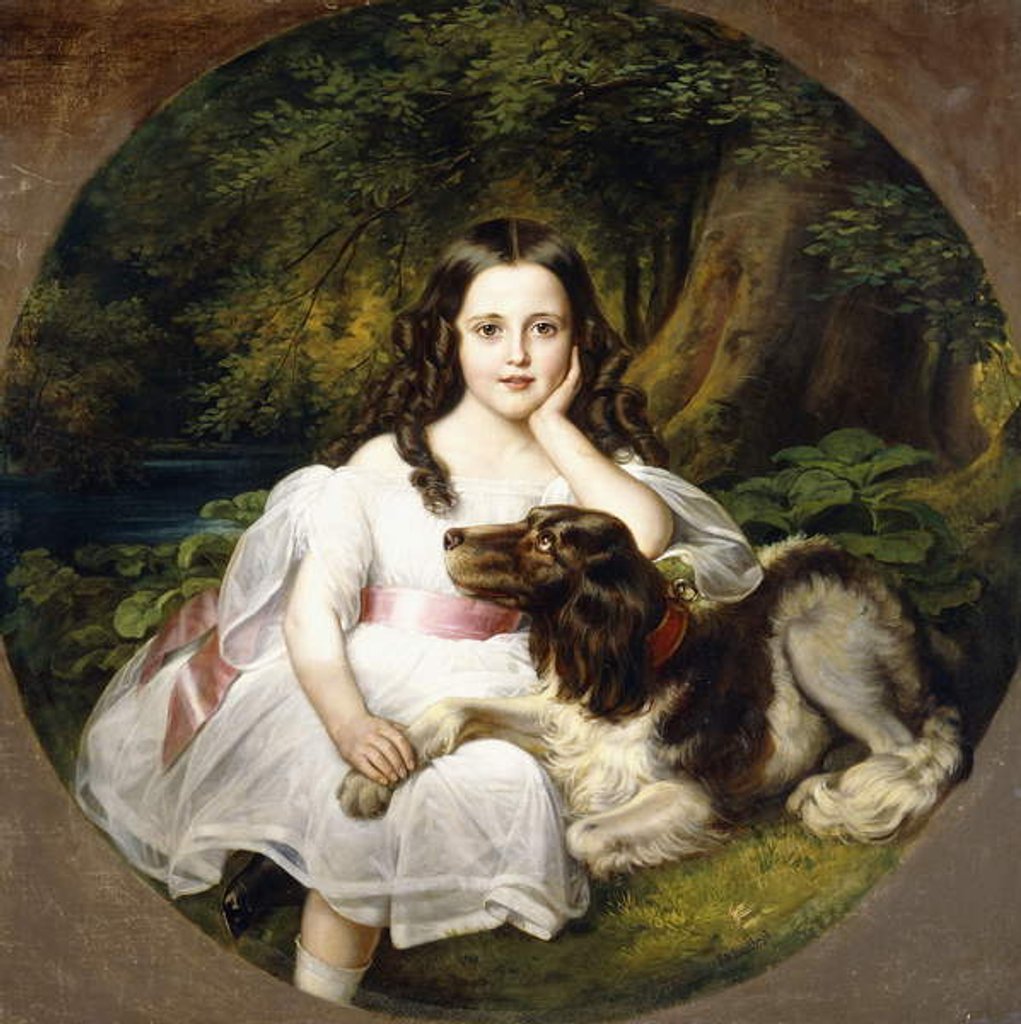 Detail of A Young Girl Resting in a Landscape with her Dog by Frederich August Kaulbach