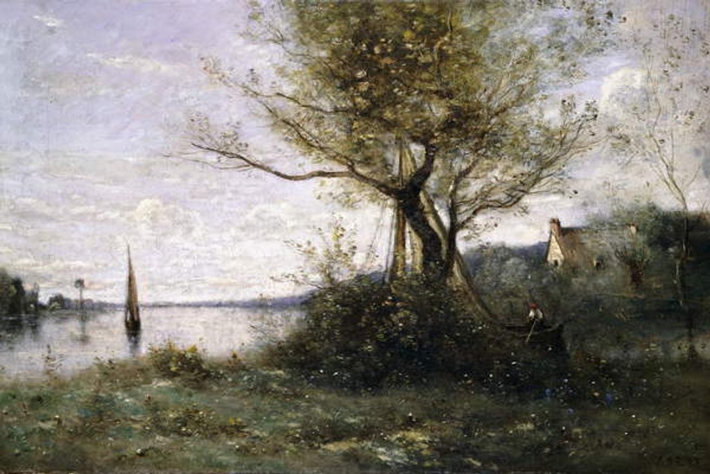Detail of Boat at the Edge of the Island by Jean Baptiste Camille Corot