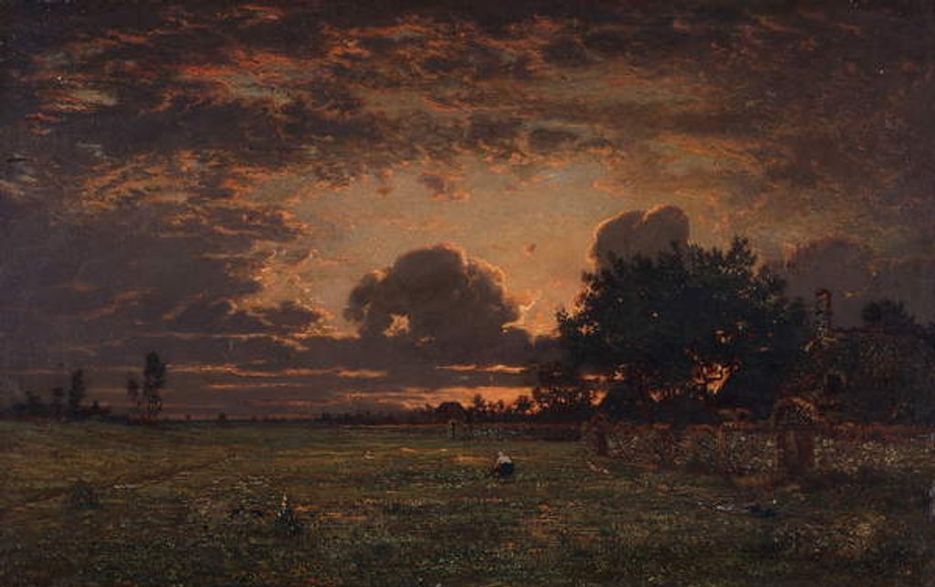 Detail of Sunset over the Plain of Barbizon by Theodore Rousseau