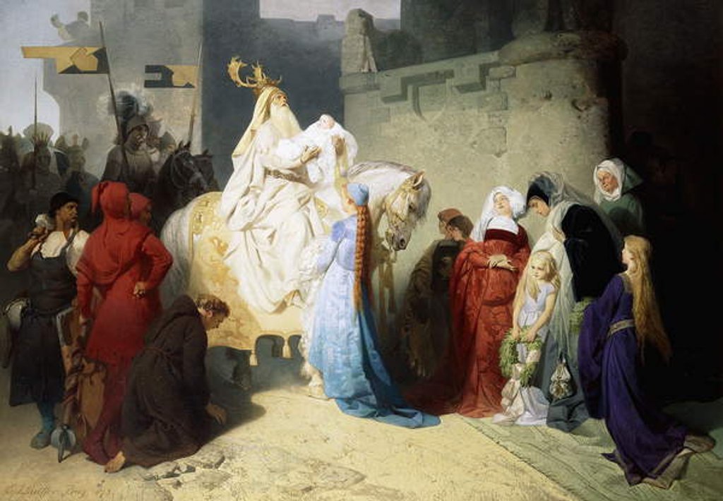 Detail of Merlin presenting the Future King Arthur, 1873 by Emil Johann Lauffer