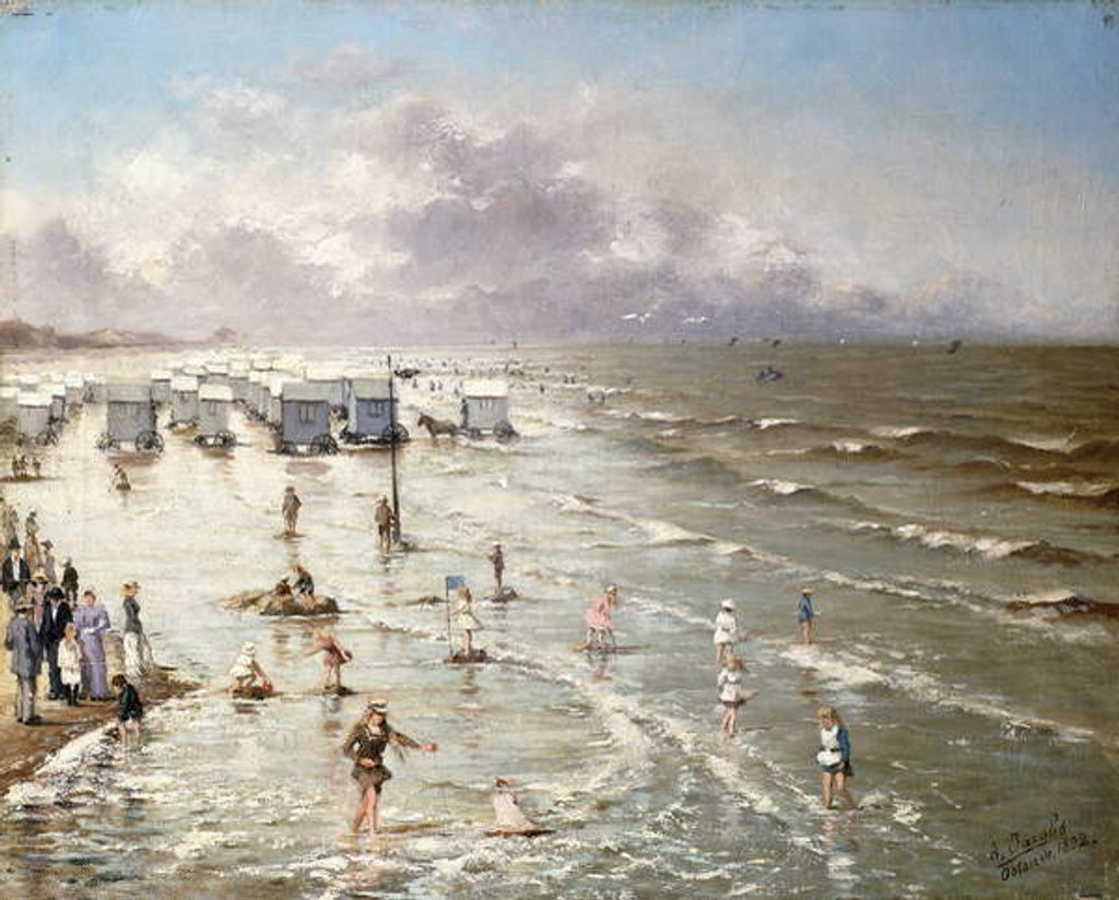 Detail of The Beach at Ostend, 1892 by Adolphe Jacobs