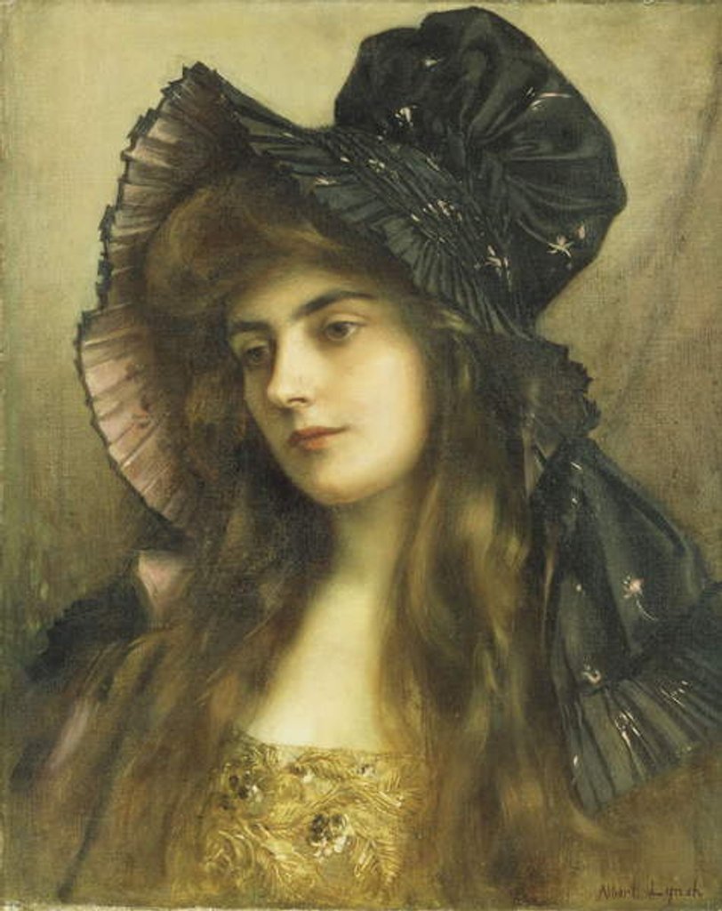 Detail of A Young Beauty in a Black Hat by Albert Lynch