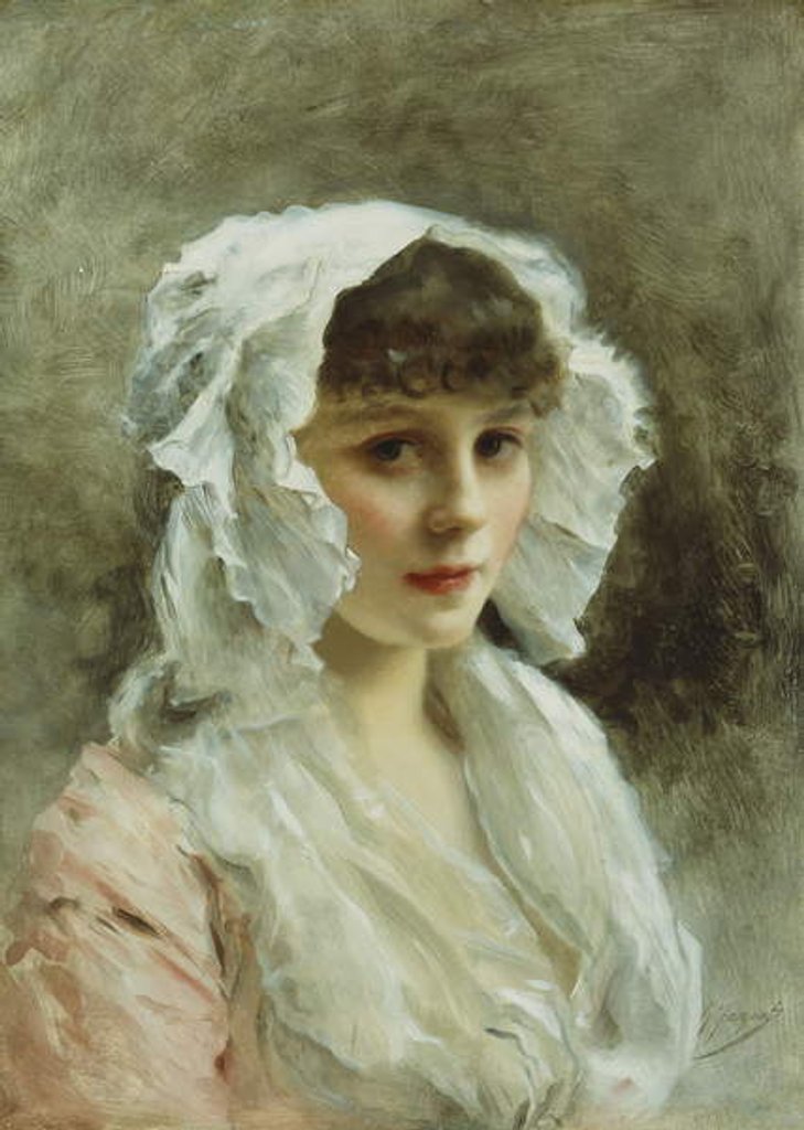 Detail of Portrait of a Lady in a White Bonnet by Gustave Jacquet