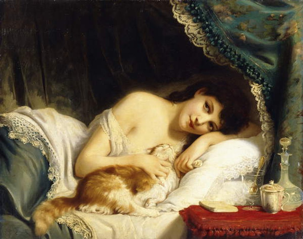 Detail of A Reclining Beauty with her Cat by Fritz Zuber-Buhler
