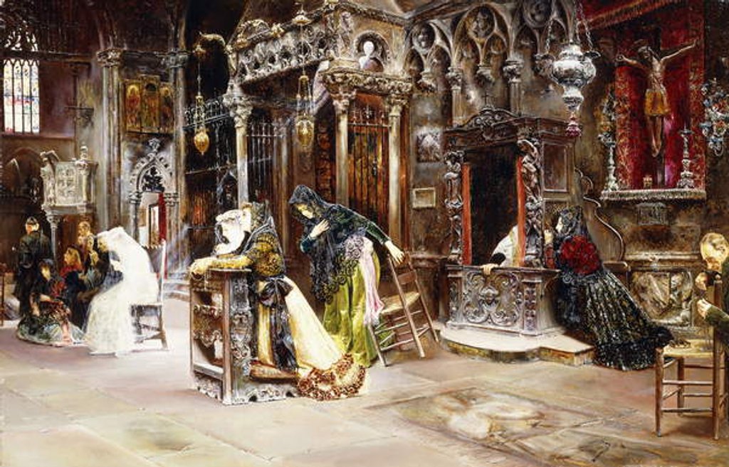 Detail of The Confession, 1893 by Jose Gallegos Arnosa