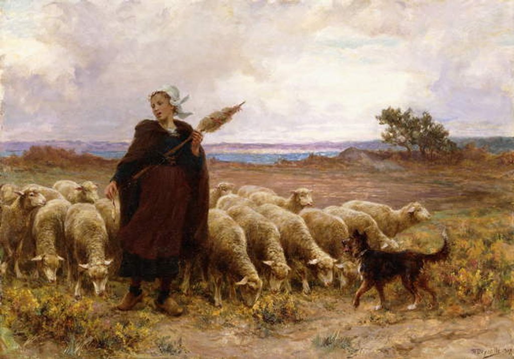 Detail of Shepherdess with her Flock, 1907 by Theophile Louis Deyrolle