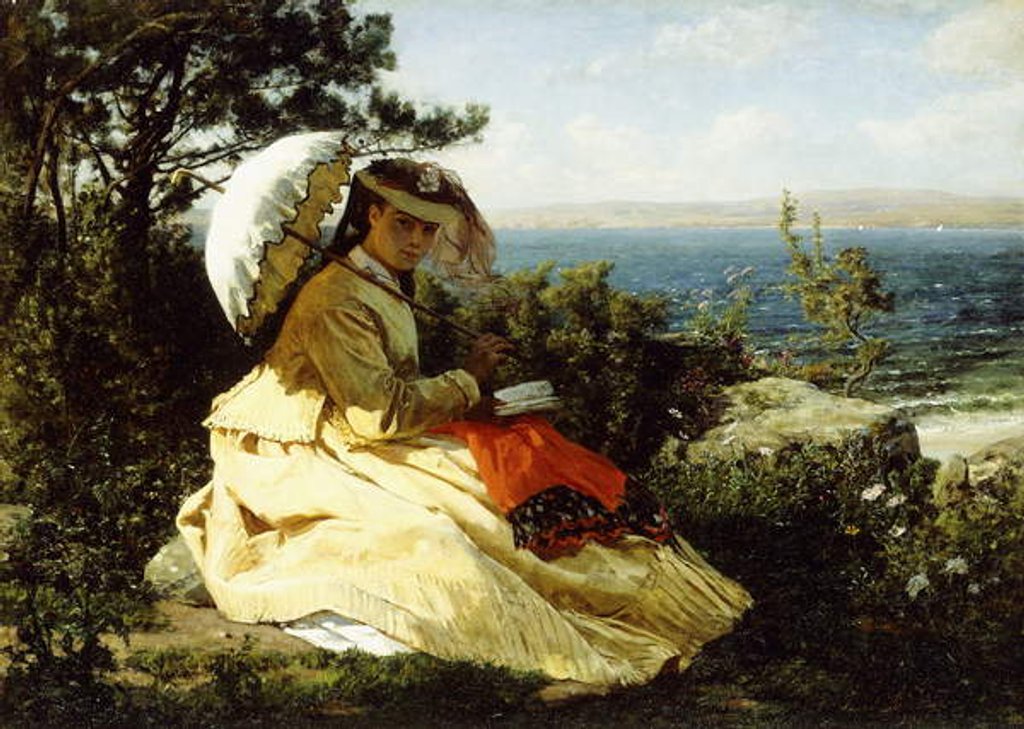 Detail of The Woman with the Parasol; Bay of Douarnenez, 1871 by Jules Breton
