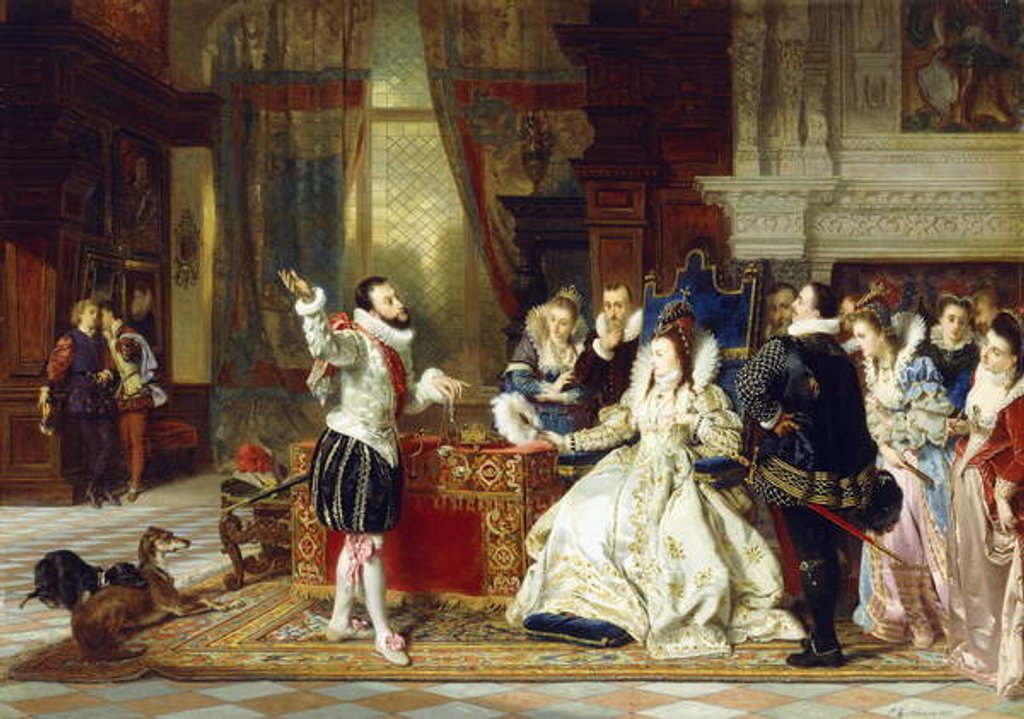 Detail of Sir Walter Raleigh and Queen Elizabeth, 1875 by Charles Edouard Boutibonne