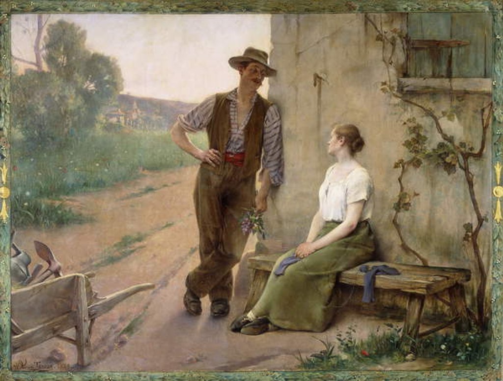Detail of Peasant Couple in a Farmyard, 1889 by Henri Adrien Tanoux