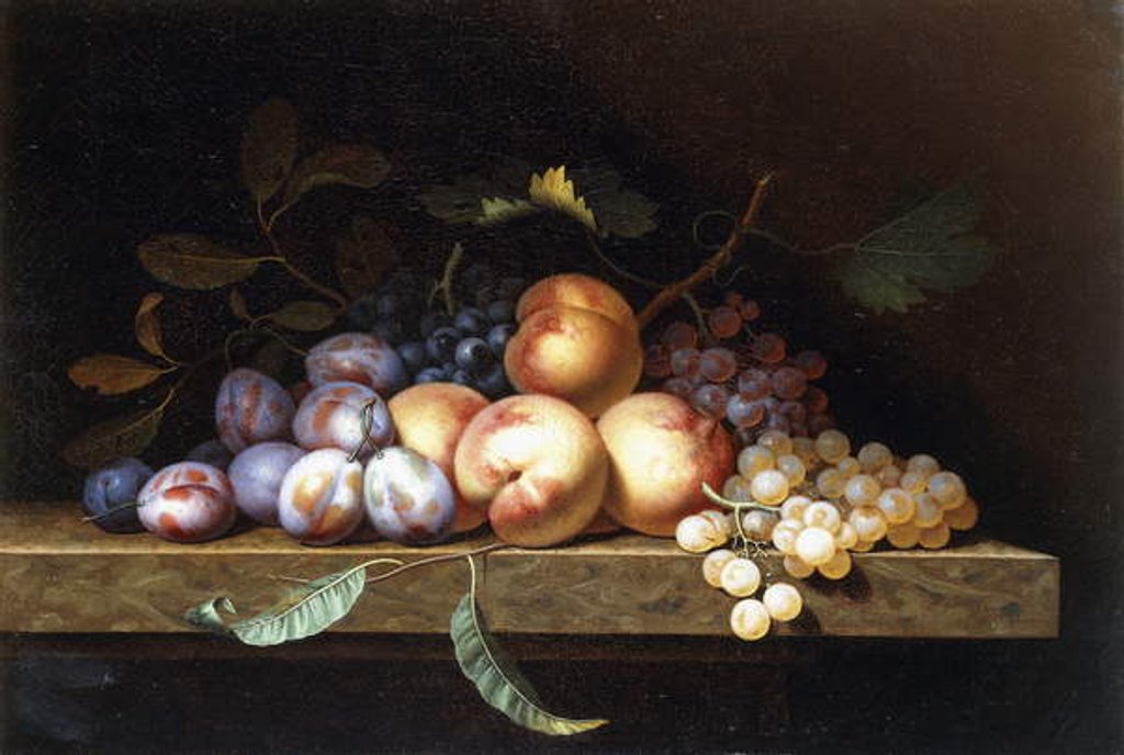 Detail of Peaches, Plums and Grapes on a Stone Ledge by Paul Liegeois
